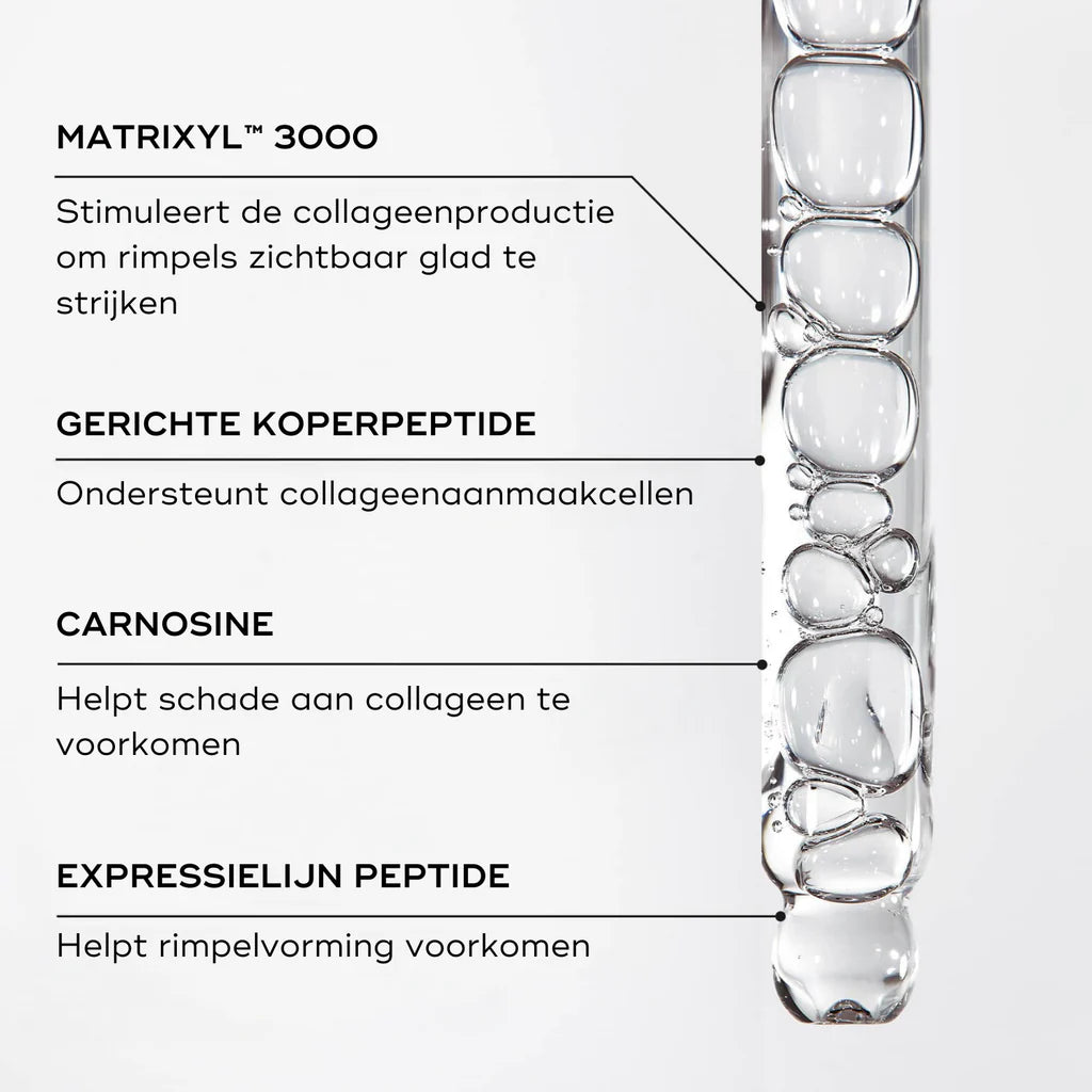 Medik8 Liquid Peptides stimuleert de collageenproductie en helpt rimpelvorming te voorkomen.