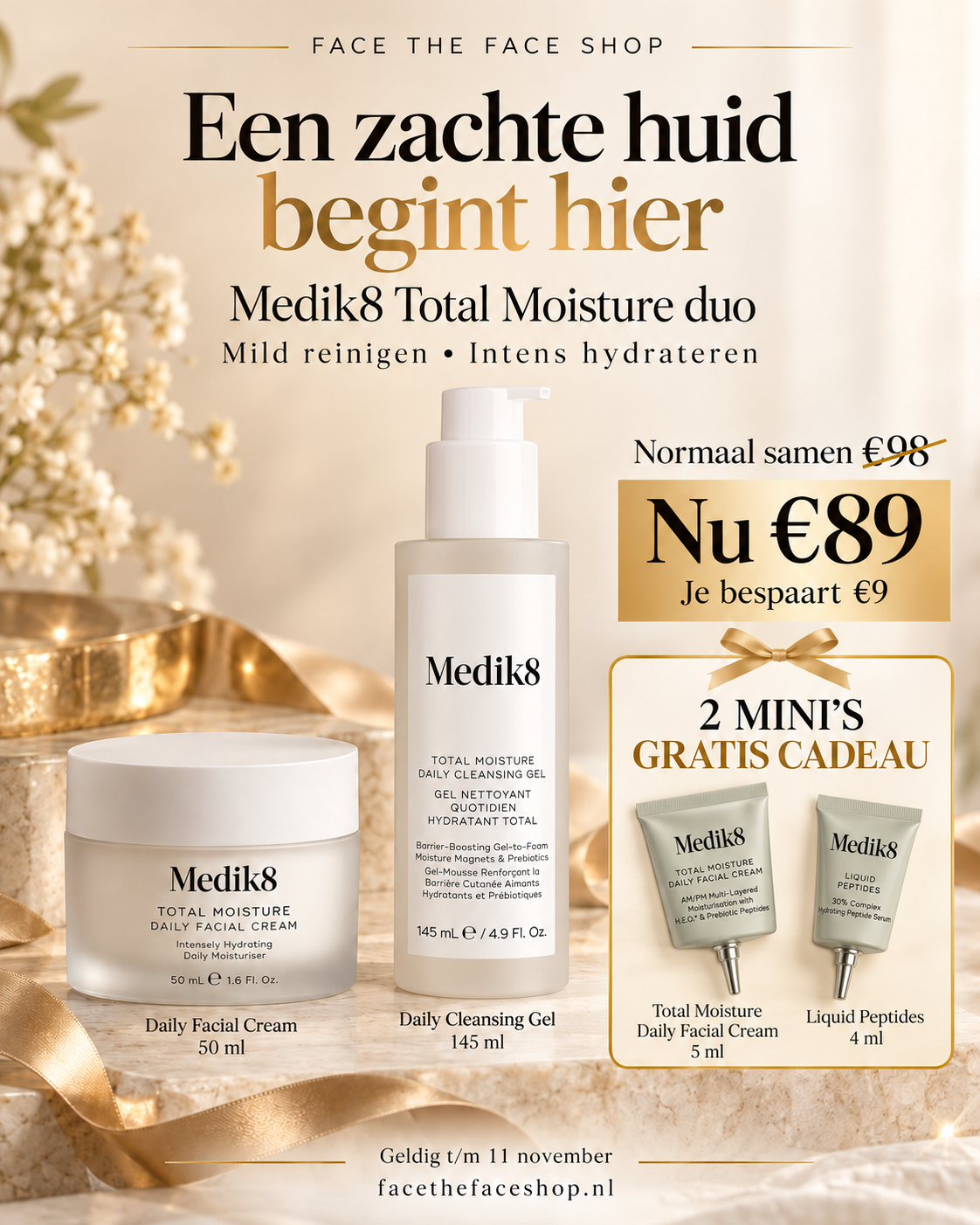 Total Moisture Daily Facial Cream  + Total Moisture Daily Cleansing Gel + Gratis travelsize Total Moisture Cream en Liquid Peptides