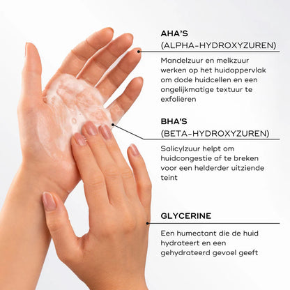 Amandelzuur en melkzuur samen met Salicylzuur, Mangosteen en Glycerine geeft een optimaal huidresultaat