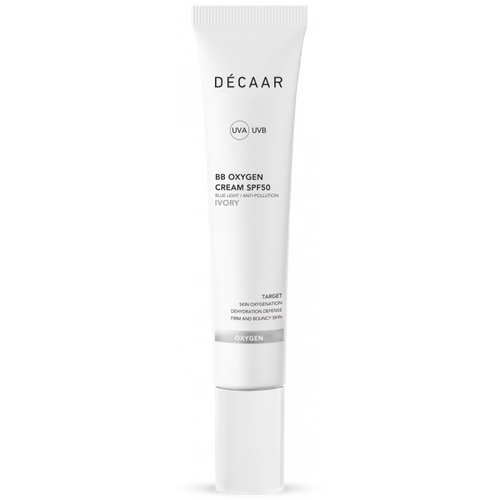 Décaar BB Oxygen Cream Ivory SPF50 50 ml. Geschikt voor de zeer lichte tot lichte huid. Zeer goede bescherming tegen UV-licht. Camoufleert pigmentvlekjes en onzuiverheden. Zorgt voor een natuurlijke look.