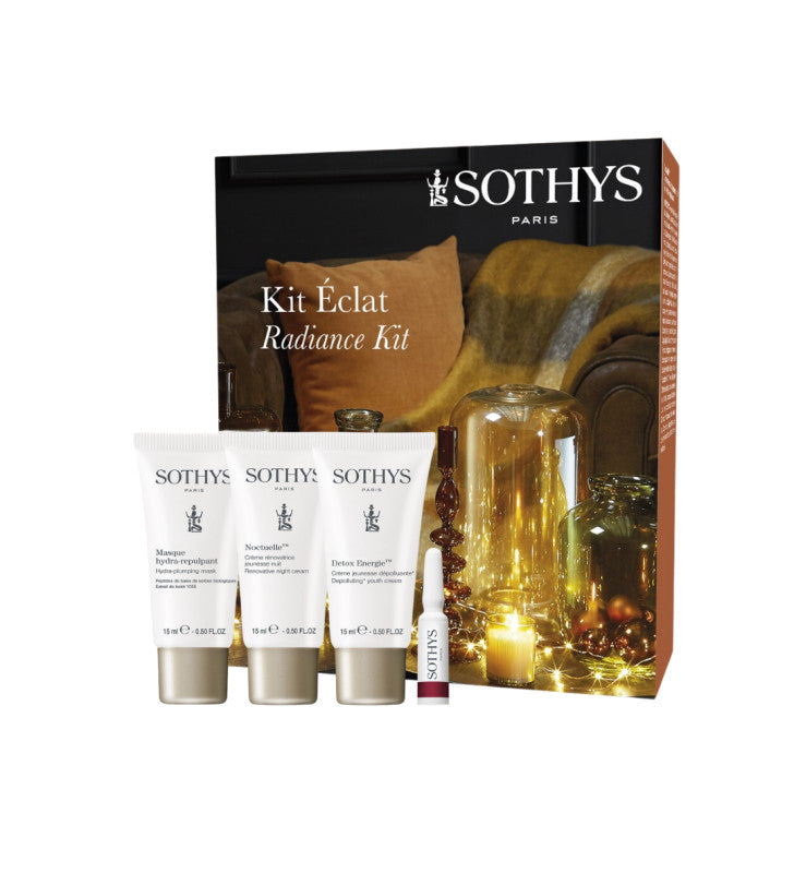 Deze Radiance Kit van Sothys bevat 4 producten in kleiner formaat voor een stralende huid tijdens de feestdagen: detox energie creme, hydraterend makser, een nachtcrème en een radianten ampul. Om zelf te ervaren of om kado te geven!