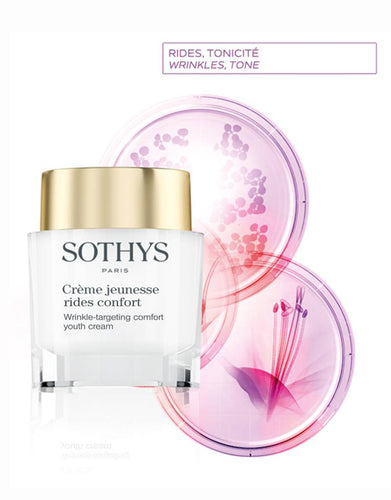 Sothys crème jeunesse rides confort voor de meer vochtarme huid. Pakt ook kraaienpootjes, fijne lijntjes en rimpels goed aan. Geeft de huid haar oorspronkelijke glans weer terug.